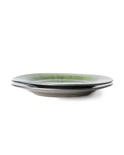 HK Living The Emeralds Ceramic Dinner Plate Set Of 2 Spotted Green