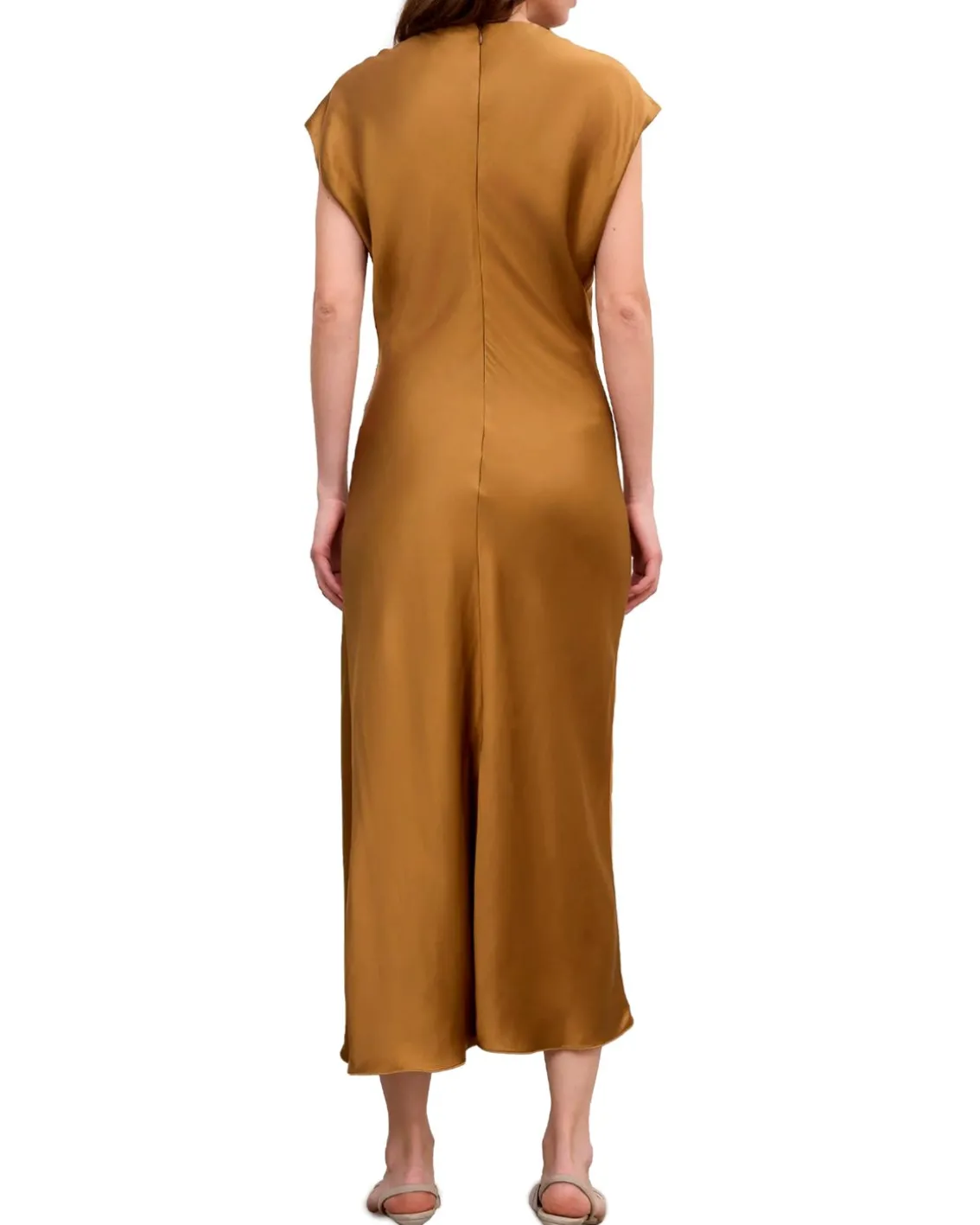 House of Dagmar Fluid V-Neck Dress Dull Gold