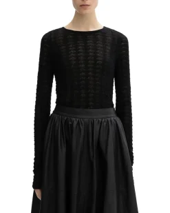 House of Dagmar Lace Knit Top Black