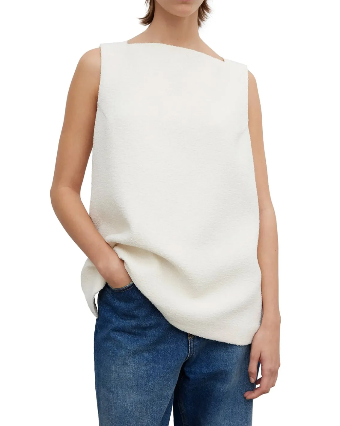 House of Dagmar Open Back Bouclé Top Cream White
