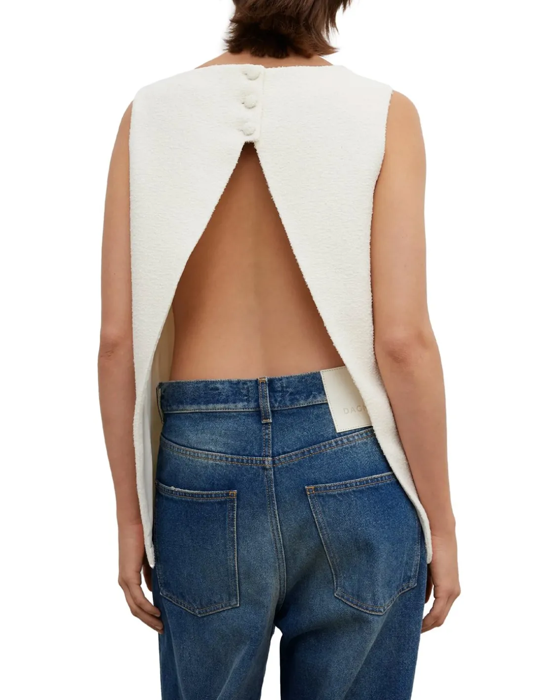 House of Dagmar Open Back Bouclé Top Cream White