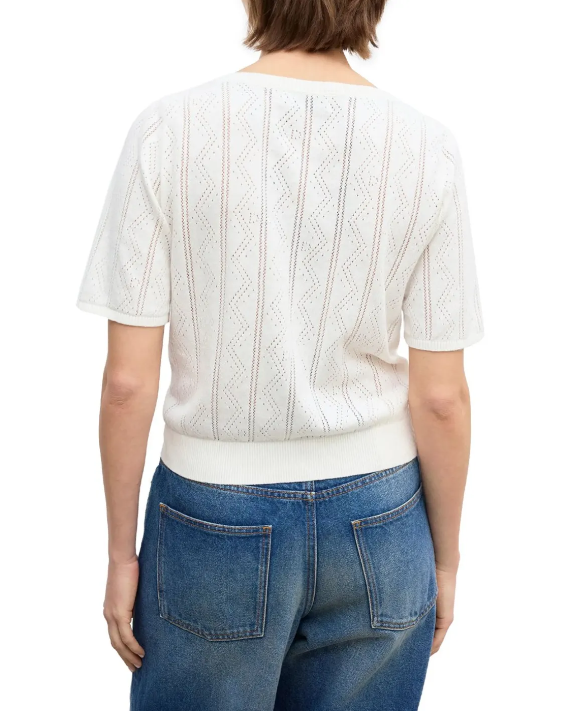 House of Dagmar Pointelle Knit Top Ivory White