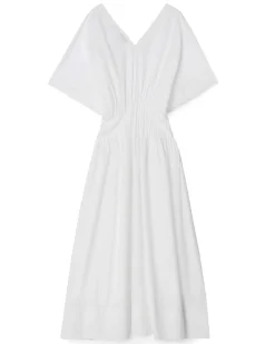 House of Dagmar Poplin V-Neck Dress White