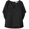 House of Dagmar Rouched V-Neck Top Black