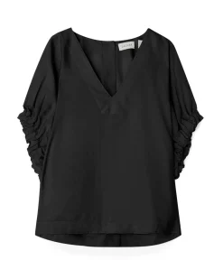 House of Dagmar Rouched V-Neck Top Black