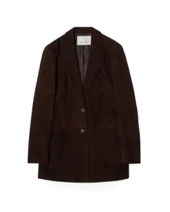 House of Dagmar Slim Suede Blazer Chocolate Brown