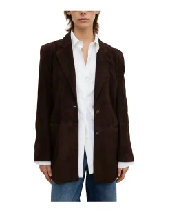 House of Dagmar Slim Suede Blazer Chocolate Brown