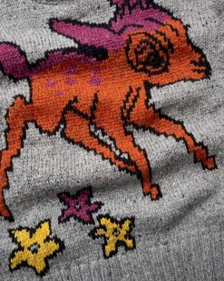 Howlin' Cosmic Deer Knit Sweater Grey