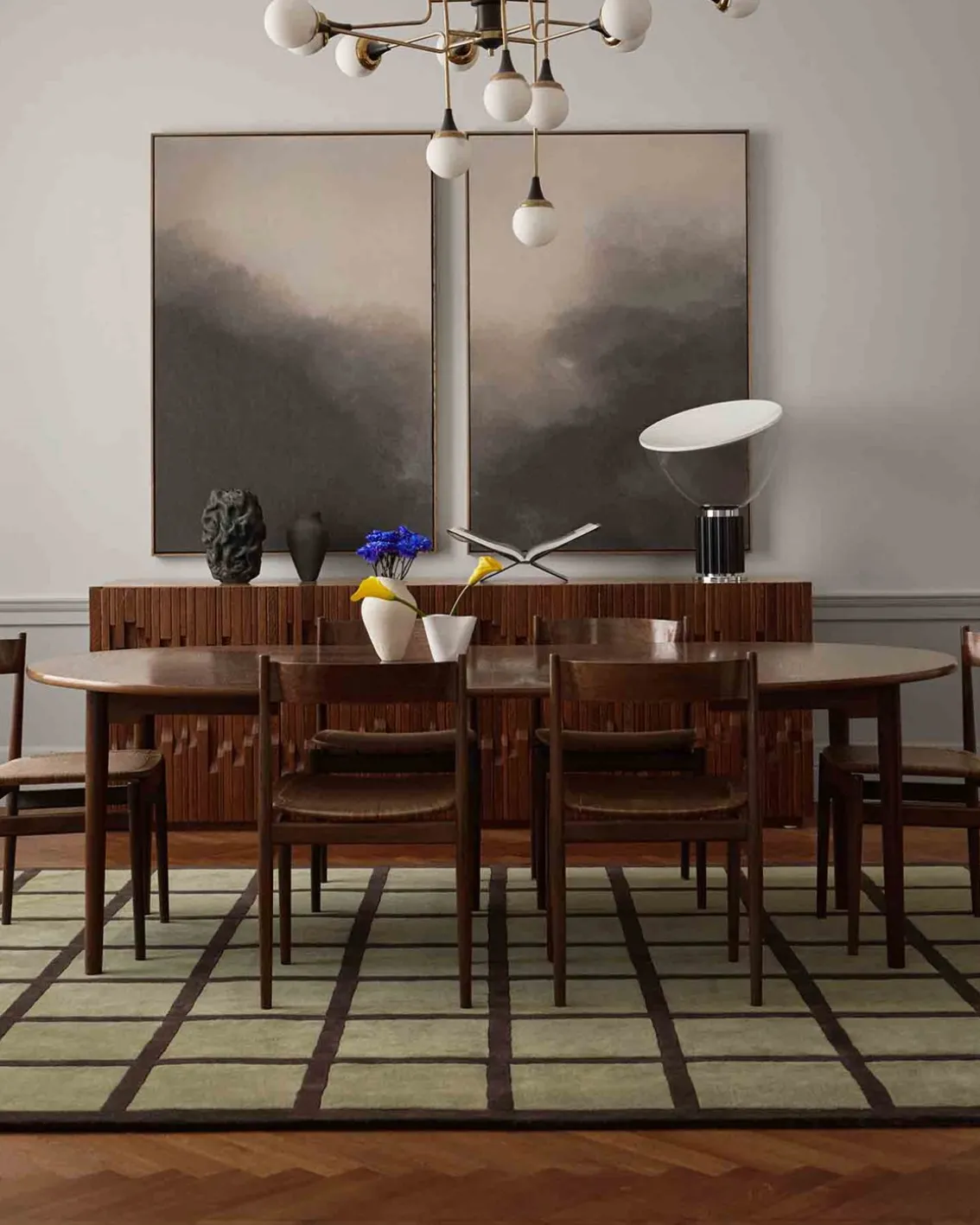 Layered Avenue Checked Wool Rug Olive