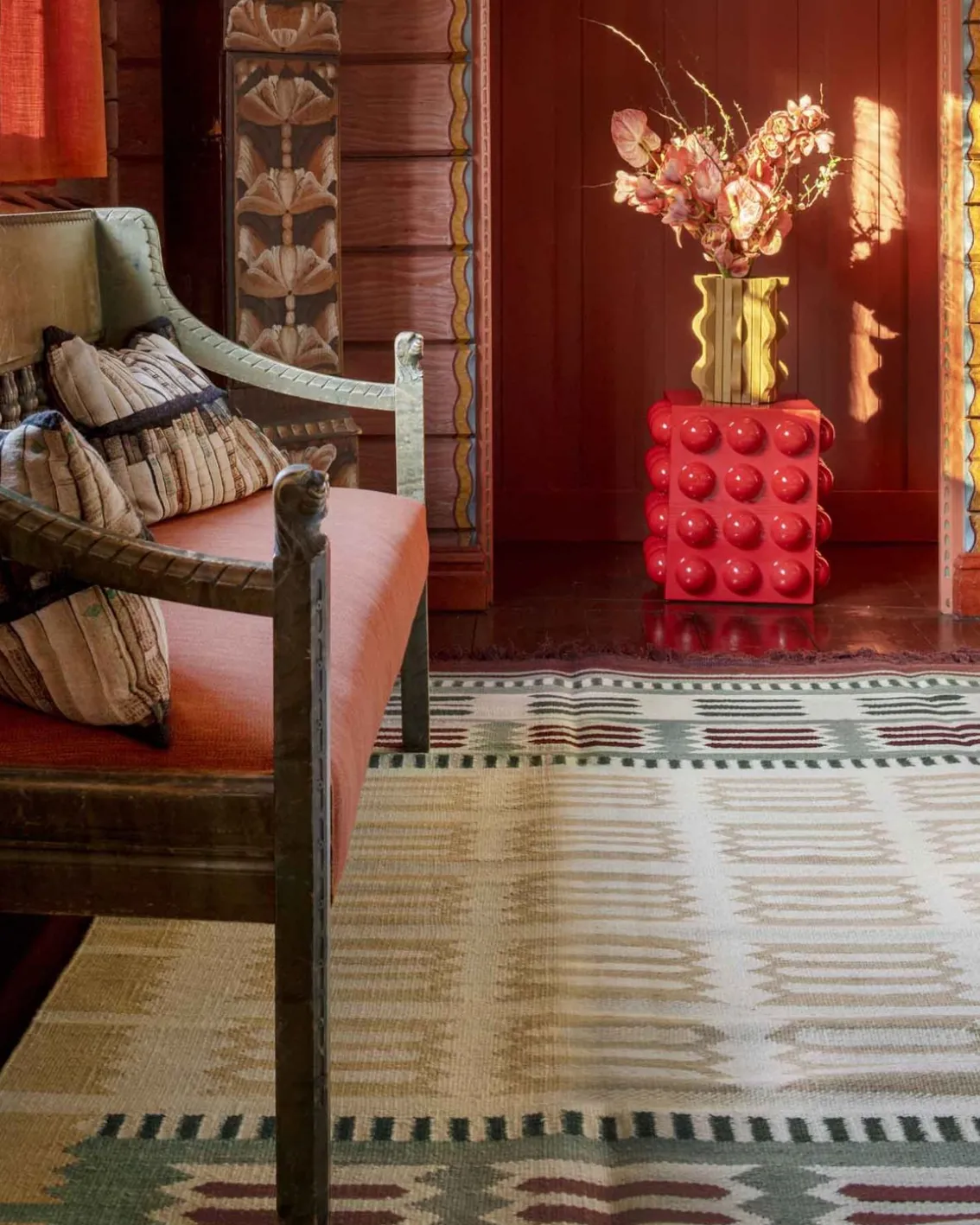 Layered Röllakan Hilma Wool Rug Primrose