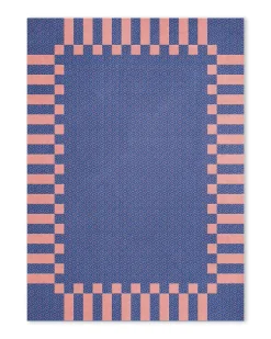 Layered Teklan Frame Wool Rug Cobalt Salmon