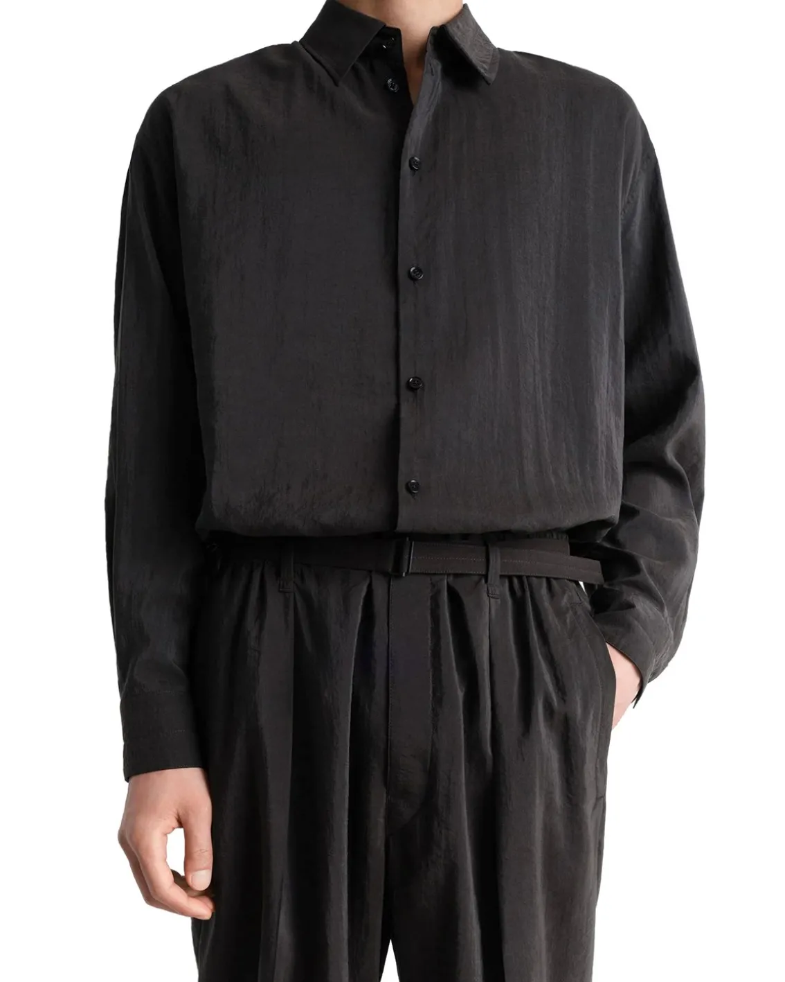 LEMAIRE Belted Relaxed Silk Pants Dark Espresso