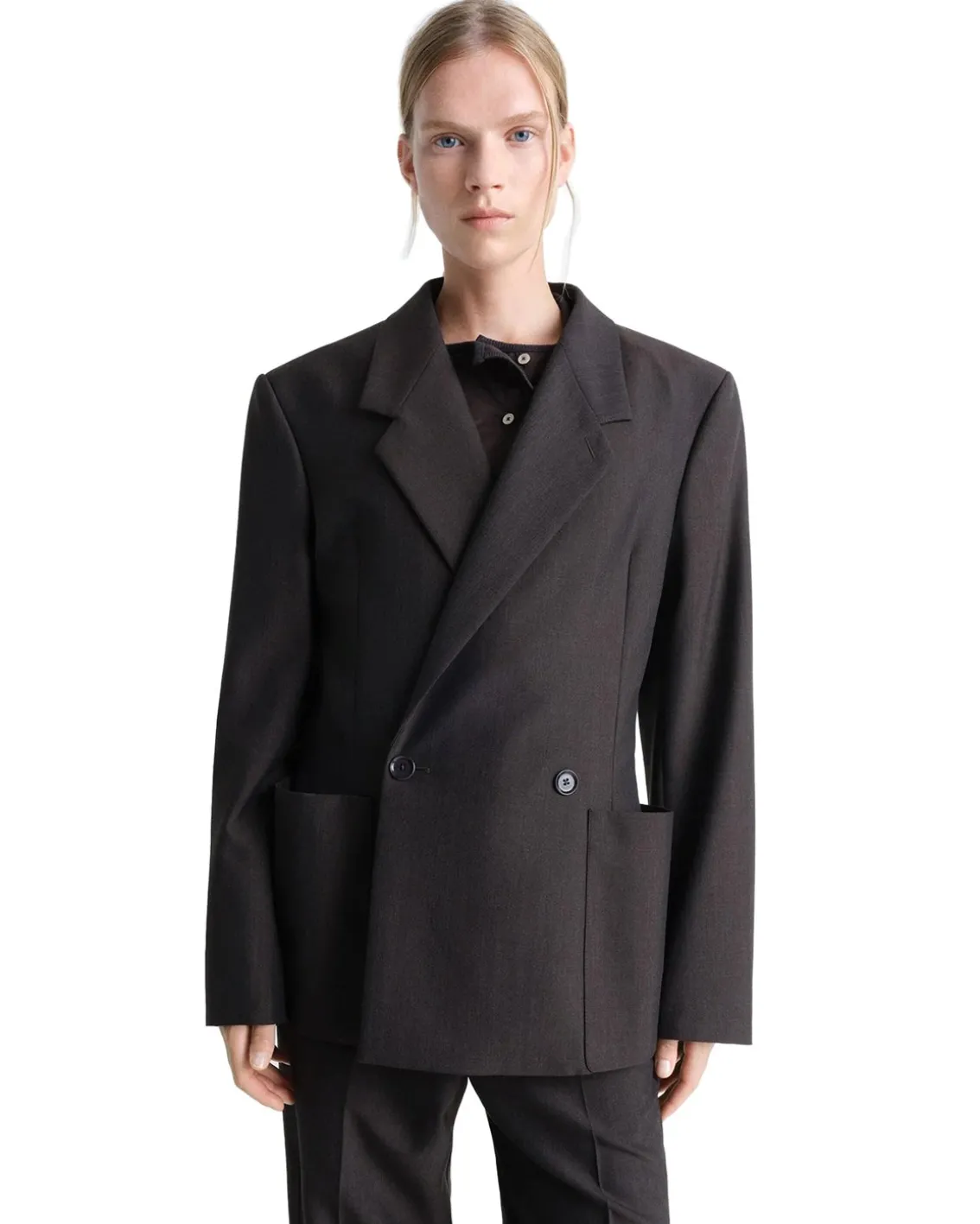 LEMAIRE Double-Breasted Tailored Jacket Dark Espresso Melange