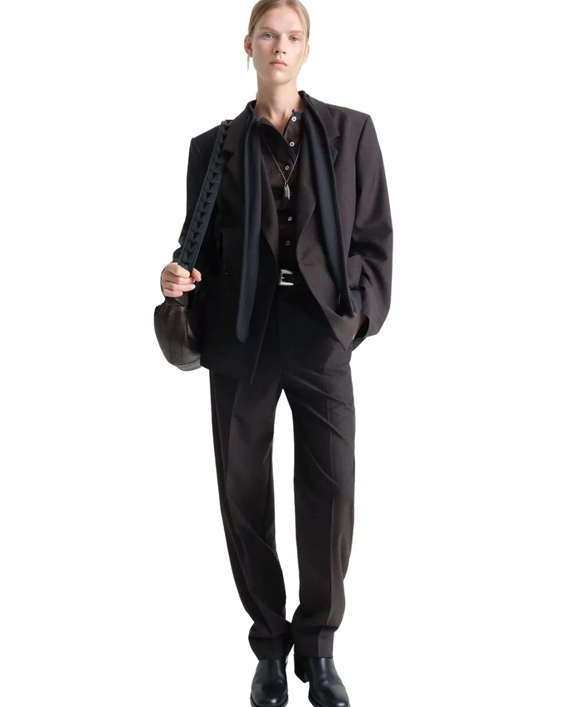 LEMAIRE Double-Breasted Tailored Jacket Dark Espresso Melange