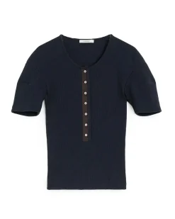 LEMAIRE Fitted Henley Top Jet Black