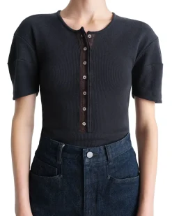 LEMAIRE Fitted Henley Top Jet Black