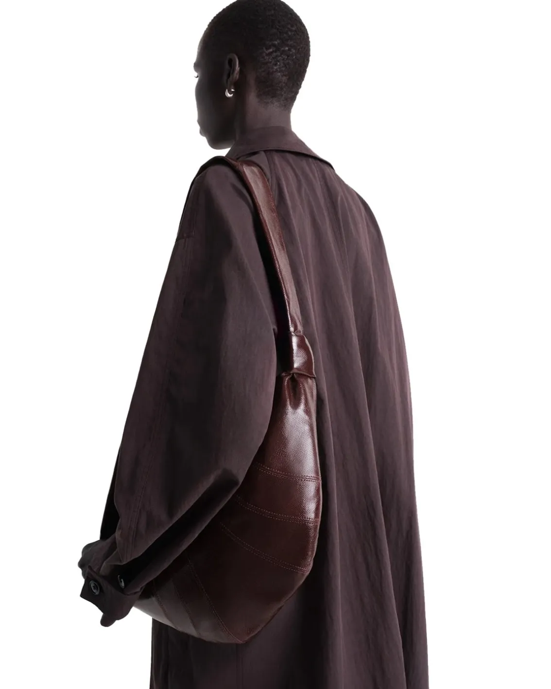 LEMAIRE Medium Croissant Bag Coated Cotton Chocolate Fondant