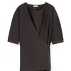 LEMAIRE Short Sleeve Twisted Cotton Shirt Dark Brown