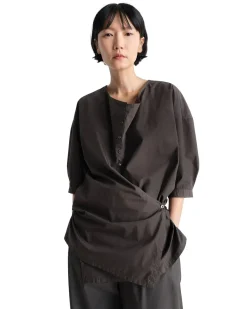 LEMAIRE Short Sleeve Twisted Cotton Shirt Dark Brown