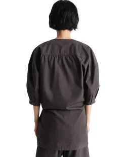 LEMAIRE Short Sleeve Twisted Cotton Shirt Dark Brown