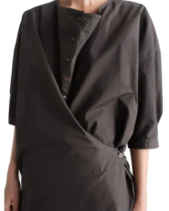 LEMAIRE Short Sleeve Twisted Cotton Shirt Dark Brown