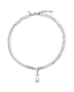 Maria Nilsdotter Chunky Chain Drop Pearl Necklace Silver