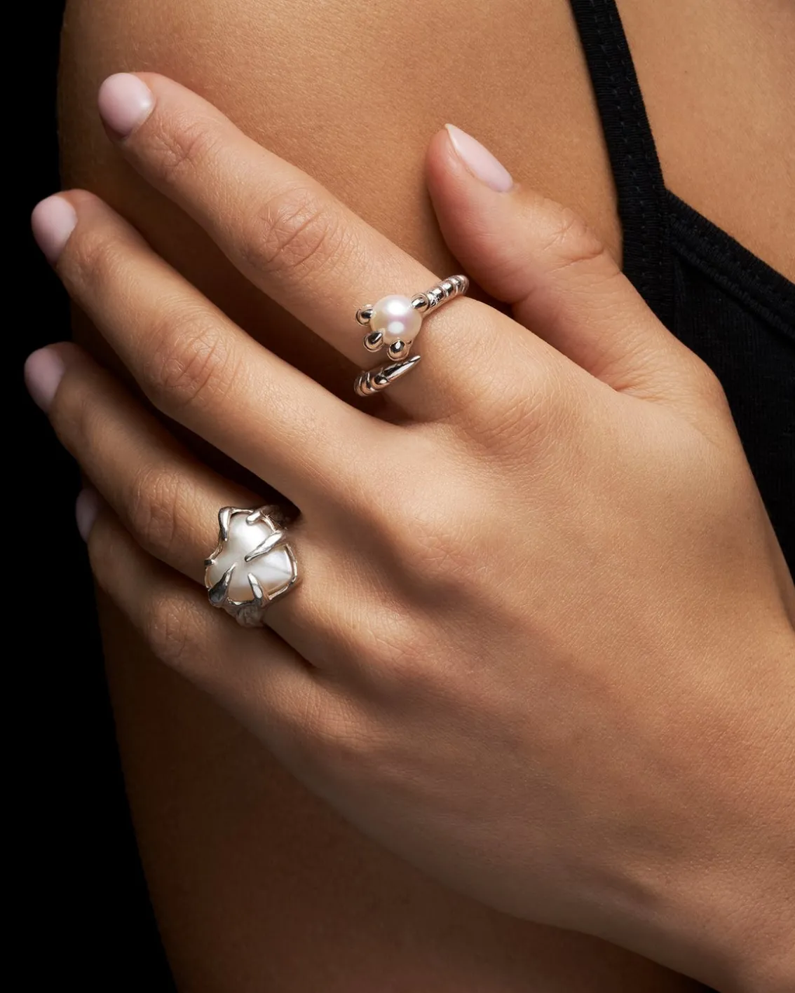 Maria Nilsdotter Claw Pearl Ring Silver