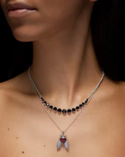 Maria Nilsdotter Fly Necklace Red Garnet Oxidized Silver