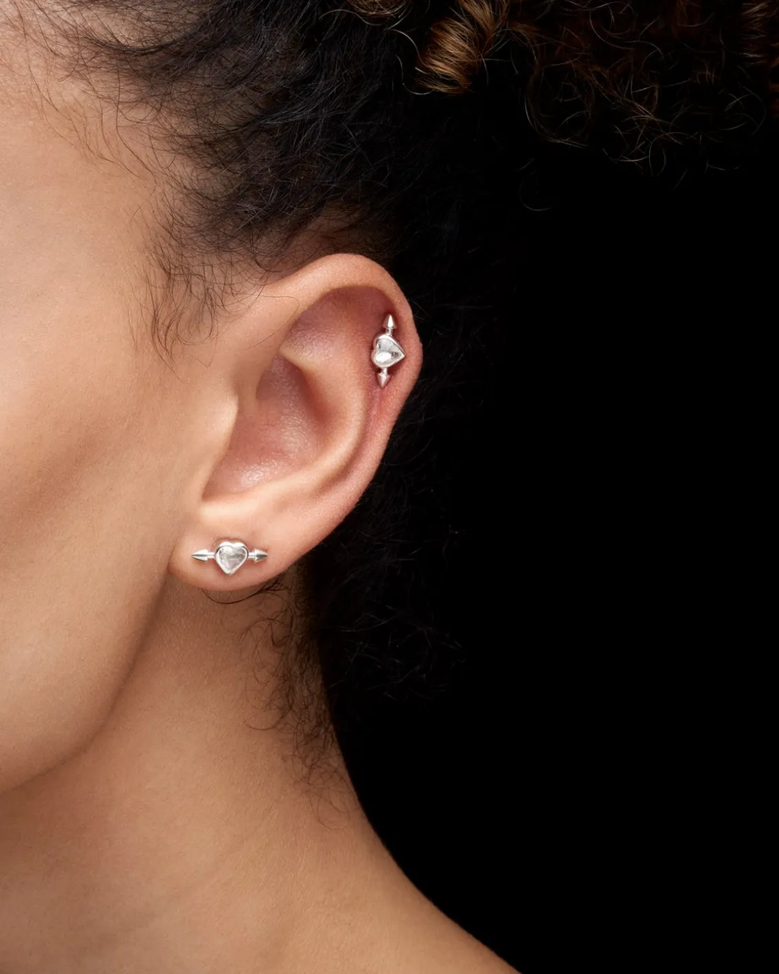 Maria Nilsdotter Pierced Heart Ear Stud Clear Quartz Silver