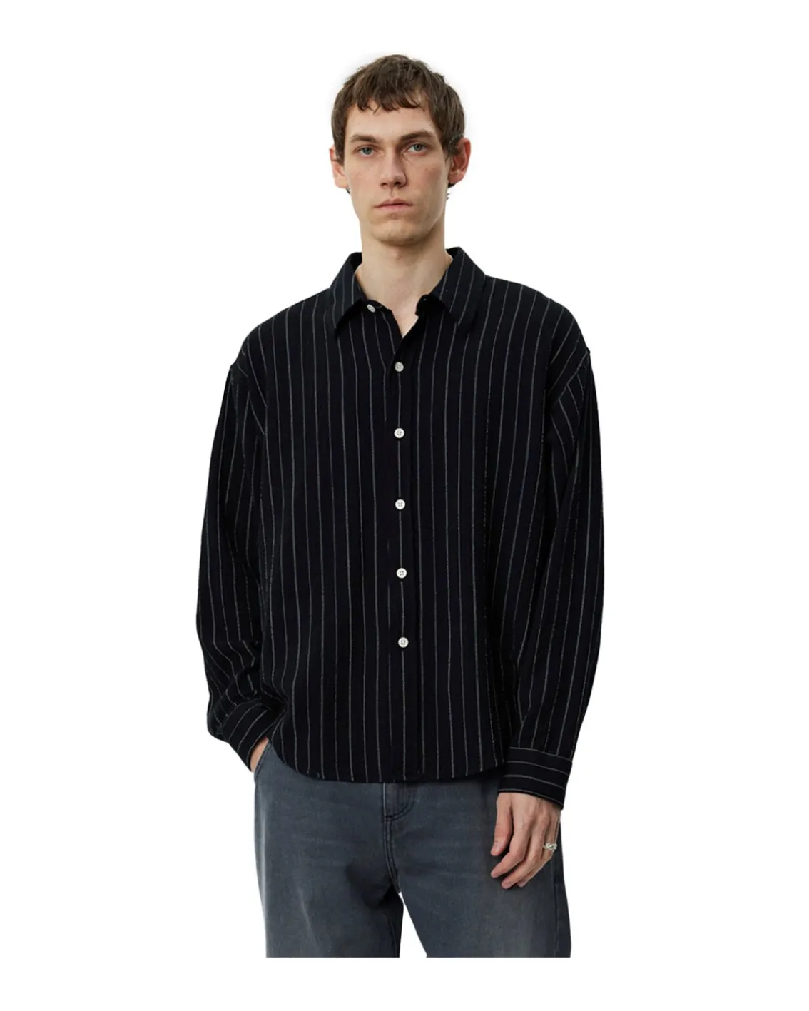 Mfpen Vacation Shirt Black Textured Stripe