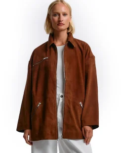 ONE and OTHER Amber Suede Leather Jacket Cognac Brown