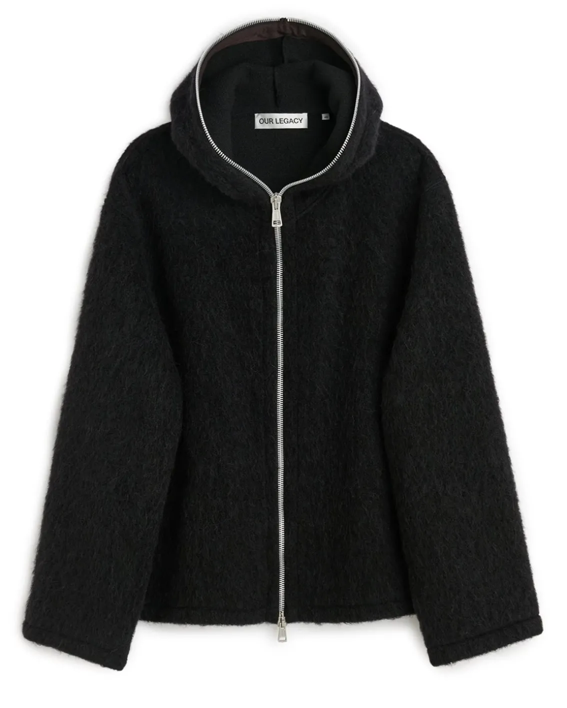 Our Legacy Full Zip Hood Black Hairy Wool