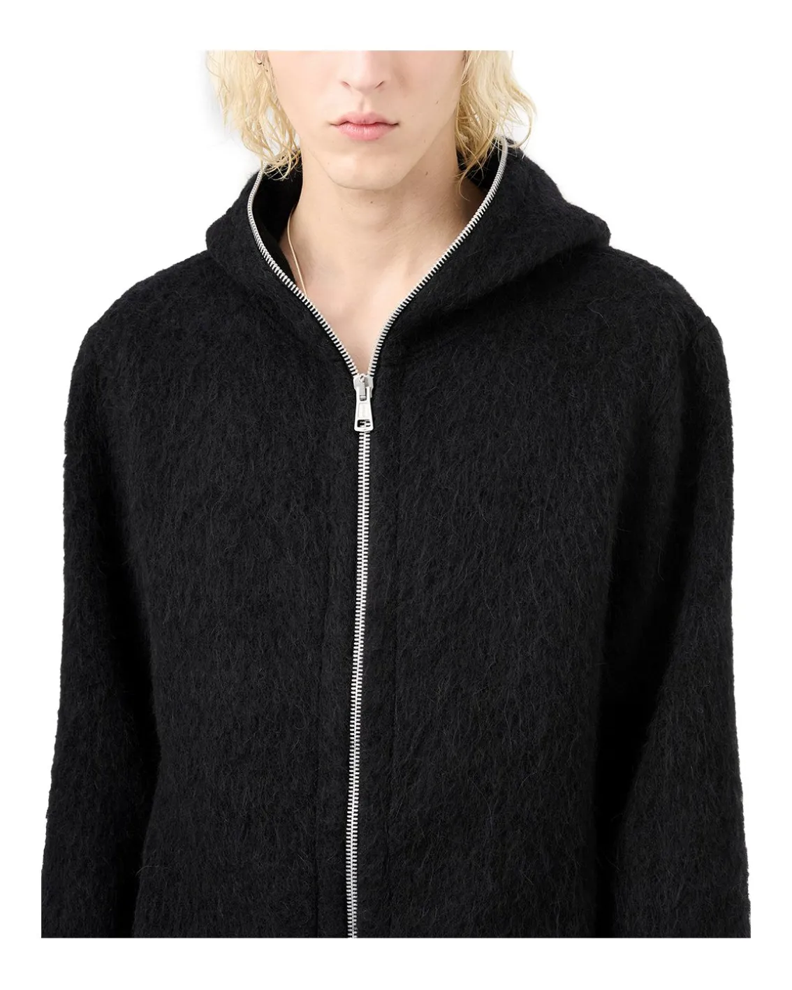 Our Legacy Full Zip Hood Black Hairy Wool