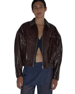 Paloma Wool Loraine Leather Bomber Jacket Brown
