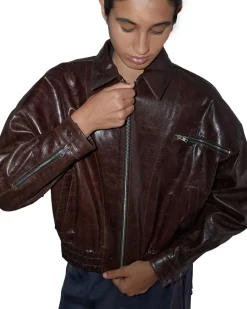 Paloma Wool Loraine Leather Bomber Jacket Brown