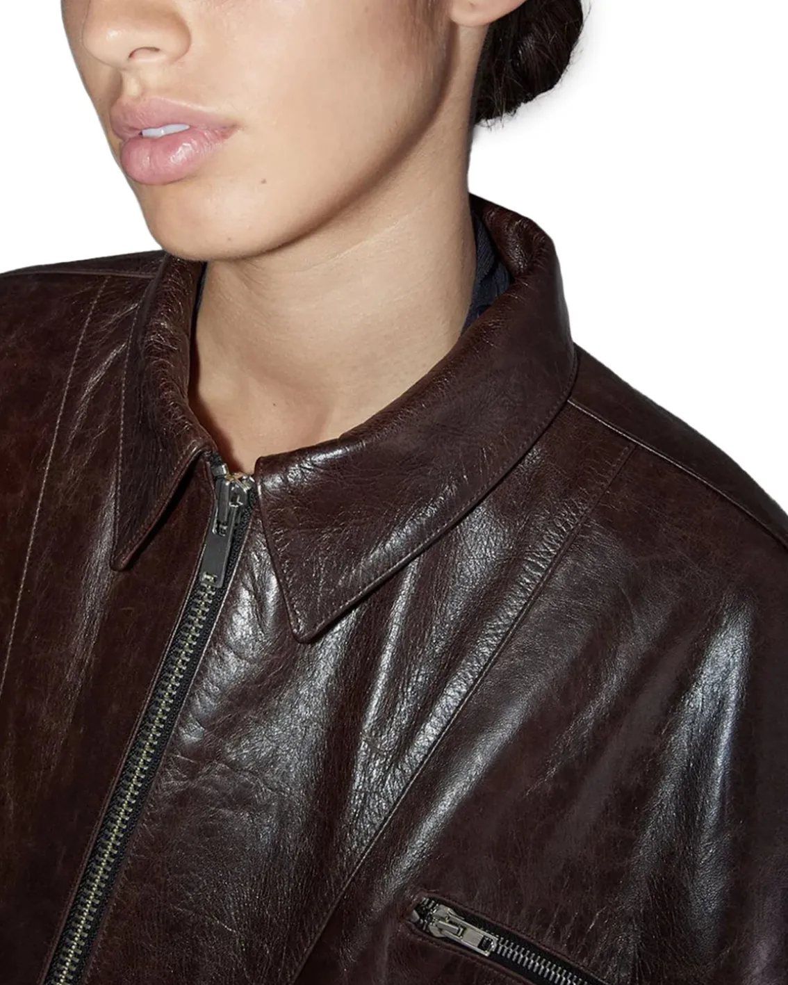 Paloma Wool Loraine Leather Bomber Jacket Brown