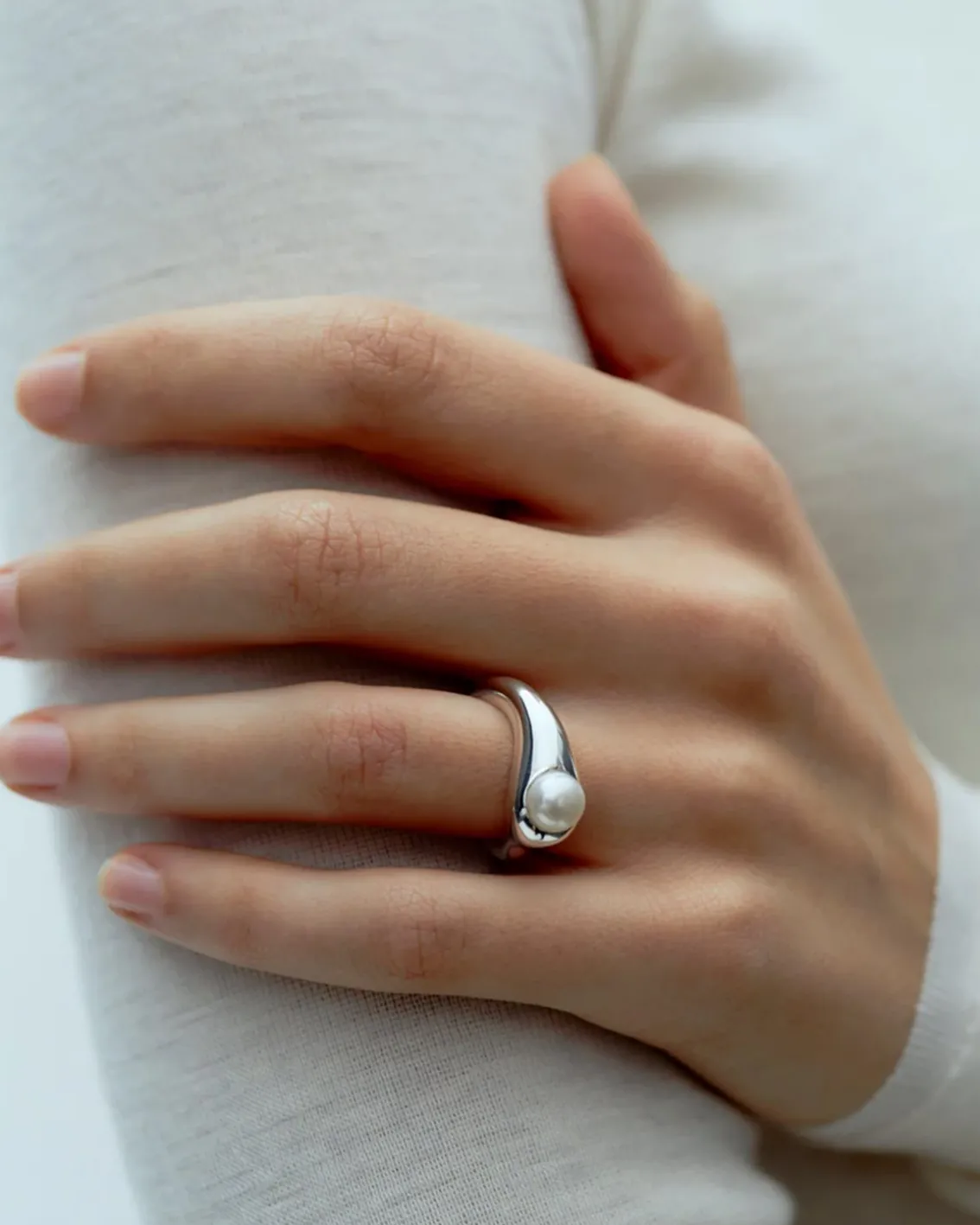 Ragbag Dualism Freshwater Pearl Ring Silver