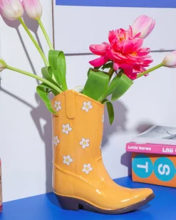 Rodeo Cowboy Boot Vase Yellow