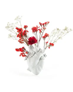SELETTI Love In Bloom Porcelain Heart Vase White