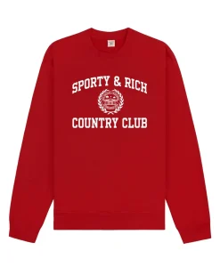 Sporty & Rich Varsity Crest Crewneck Ruby