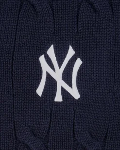 Sporty & Rich Yankees Serif Cableknit Vneck Navy