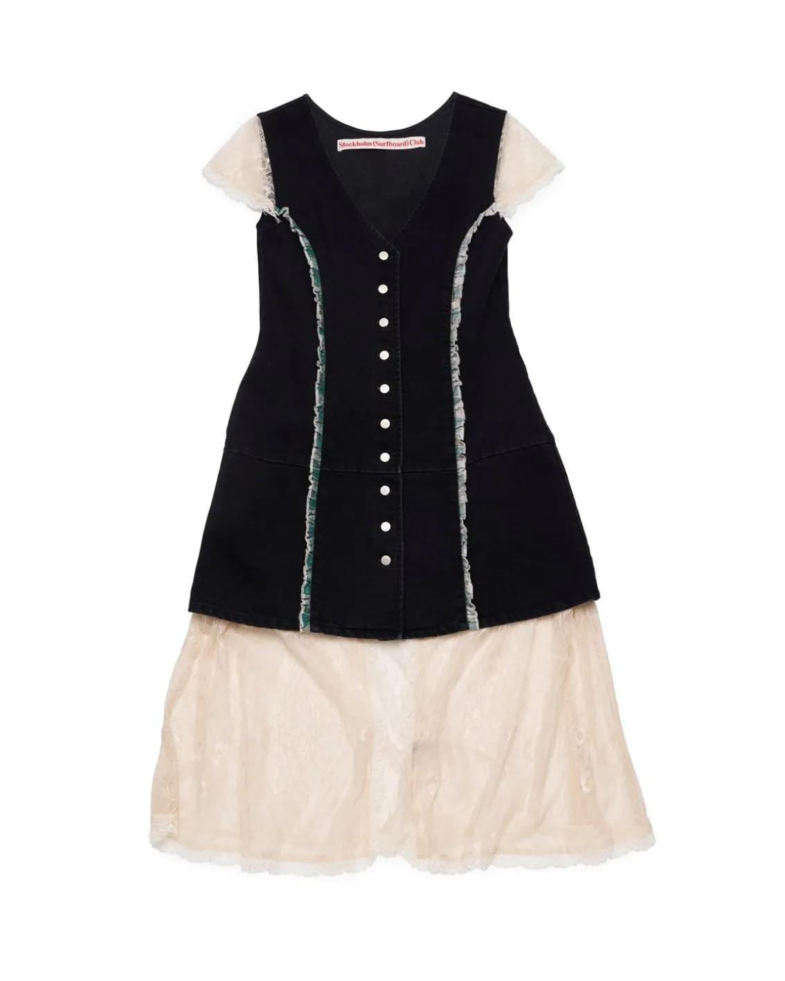 Stockholm Surfboard Club Suzy Laced Denim Dress Black