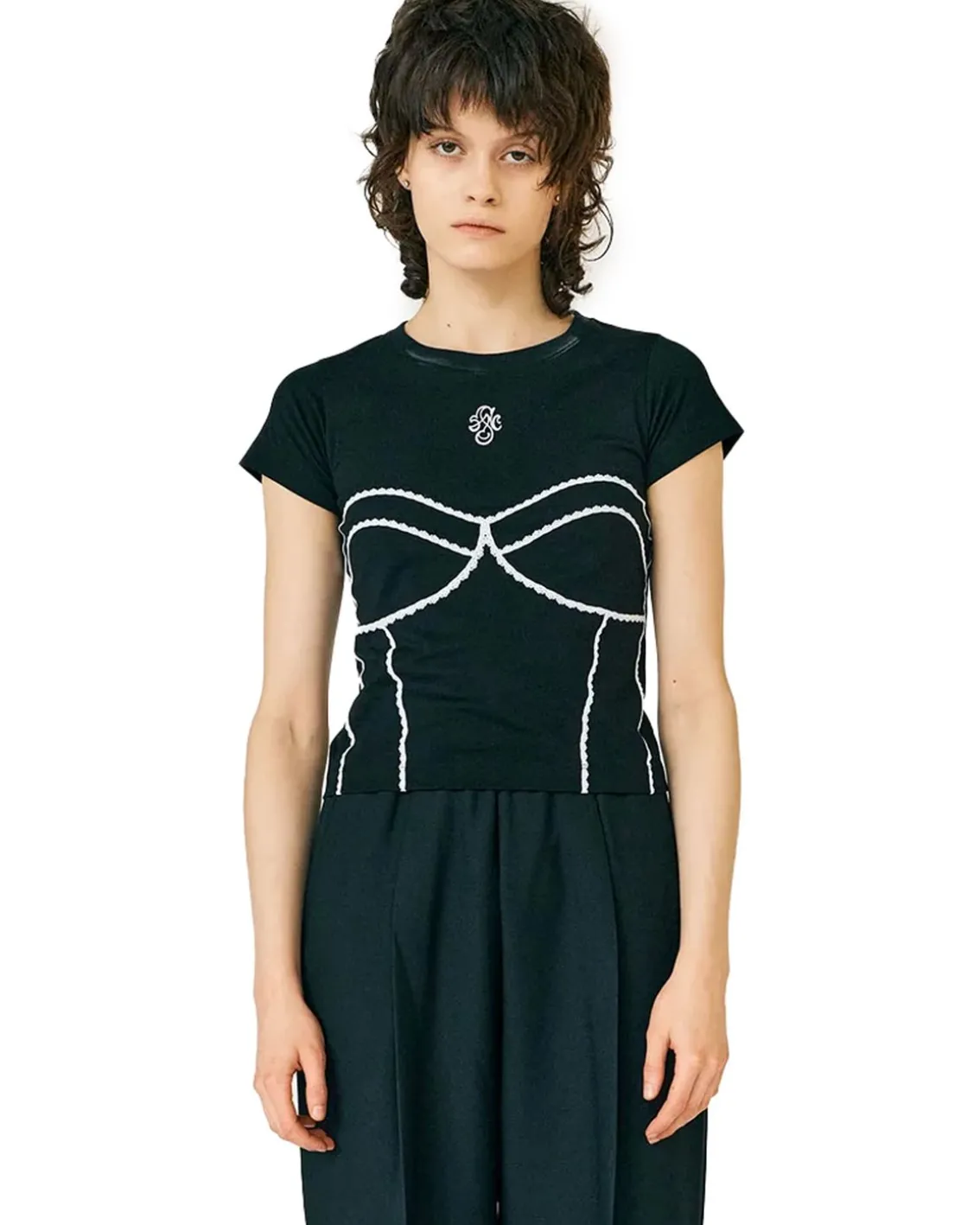 Stockholm Surfboard Club Fitted Lace Print T-Shirt Black