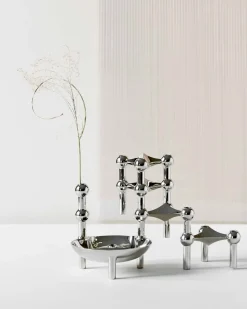 STOFF Nagel Candle Holder Set Of 3 Chrome