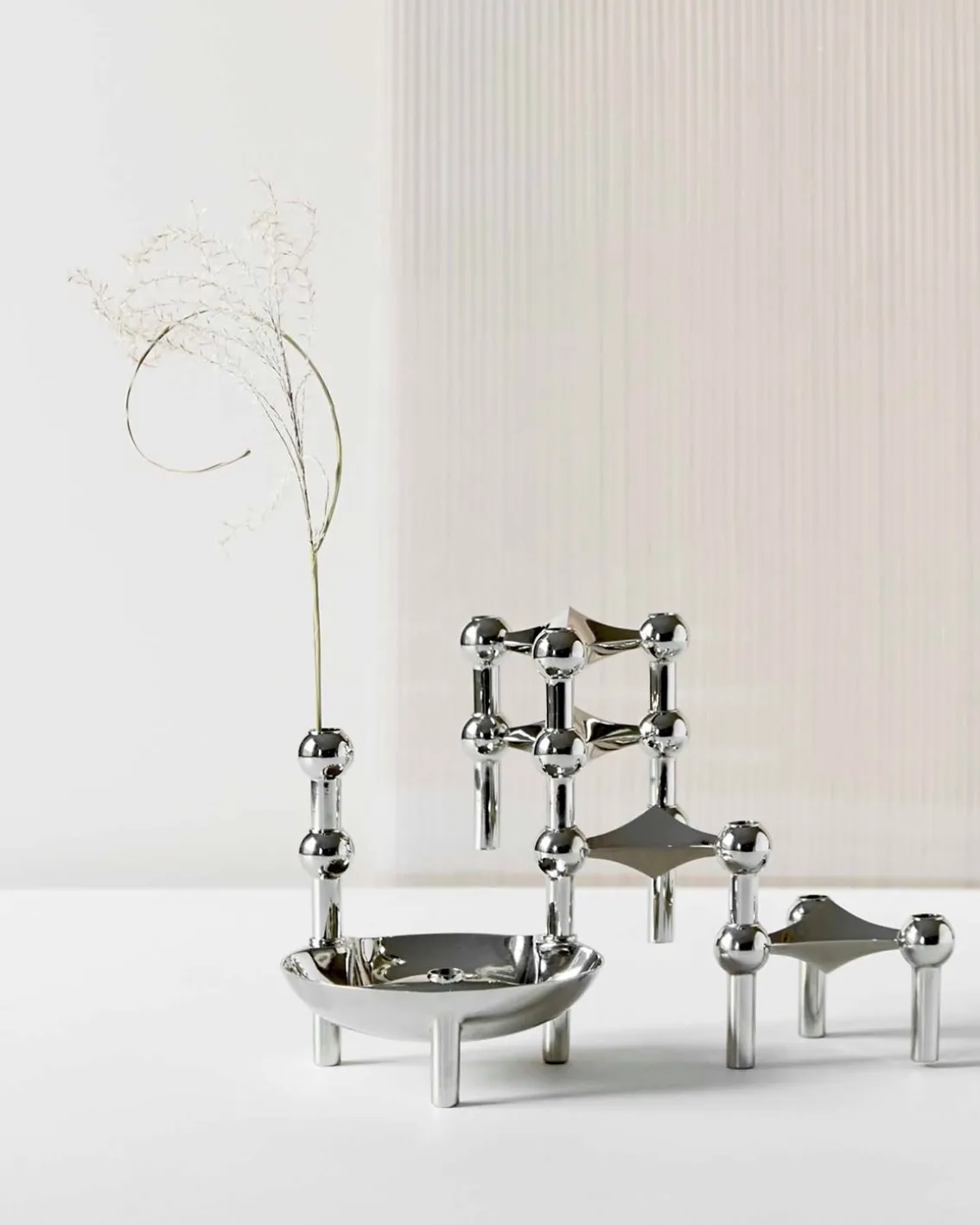 STOFF Nagel Candle Holder Set Of 3 Chrome
