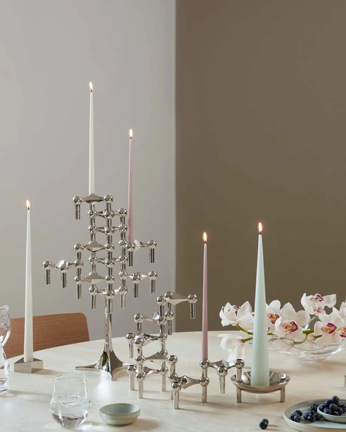 STOFF Nagel Candle Holder Set Of 3 Chrome