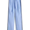 Tekla Poplin Pyjamas Pants Side Stripe Cornflower Blue
