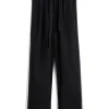 Tekla Poplin Pyjamas Pants Side Stripe All Black