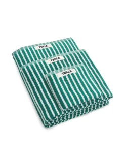 Tekla Terry Towel Teal Green Stripes