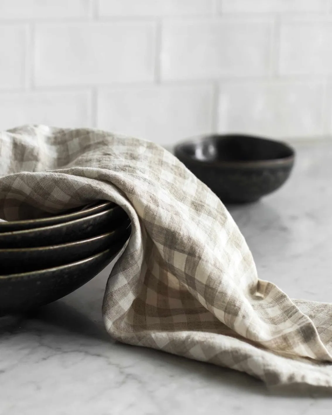 Tell me More Kitchen Towel Linen Gingham Natural